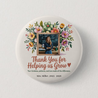 Macaron Rond 5 Cm Bouton de l'enseignant floral - Cadeau Merci
