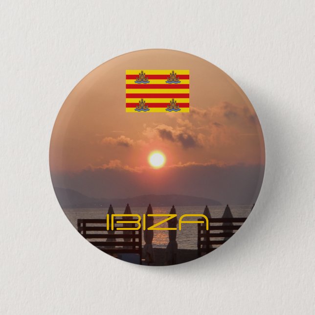 Macaron Rond 5 Cm Bouton de lever du soleil d'Ibiza (Devant)