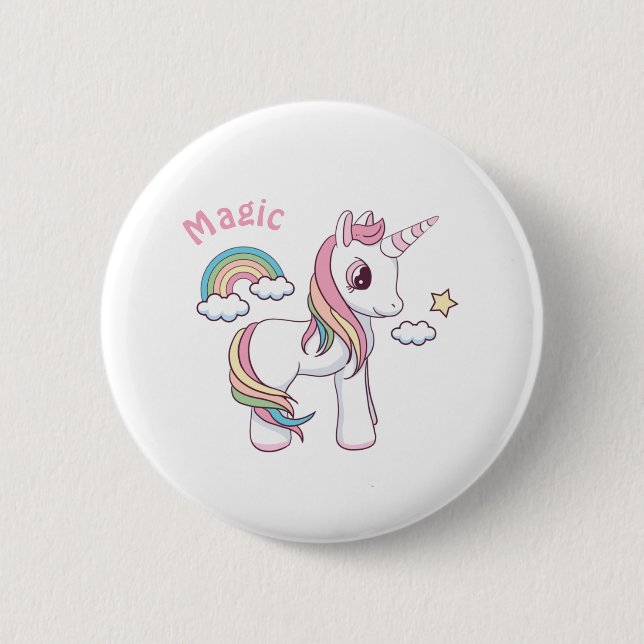 Macaron Rond 5 Cm Bouton de licorne Magique mignonne (Devant)