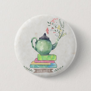 Macaron Rond 5 Cm Bouton de livres et de thé