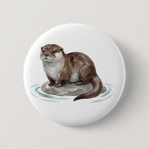 Macaron Rond 5 Cm Bouton de loutre à l'aquarelle mignon