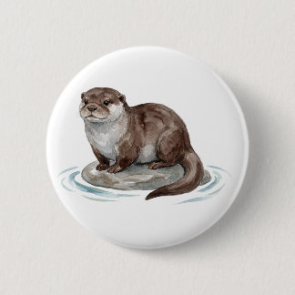 Macaron Rond 5 Cm Bouton de loutre à l'aquarelle mignon