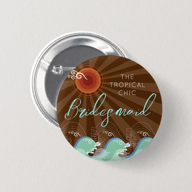 Macaron Rond 5 Cm Bouton de mariage BRIDESMAID Cool Waves & Sun Beac (Devant & derrière)