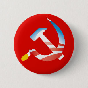 Macaron Rond 5 Cm Bouton de marteau et de faucille d'Obama
