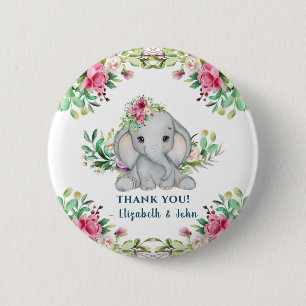 Macaron Rond 5 Cm Bouton de Merci Baby shower de fleurs d'éléphant b