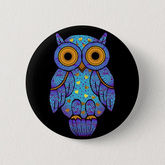 Macaron Rond 5 Cm Bouton de minuit de folie de hibou de H00t (Devant)