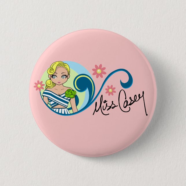 Macaron Rond 5 Cm Bouton de "Mlle Casey" (Devant)