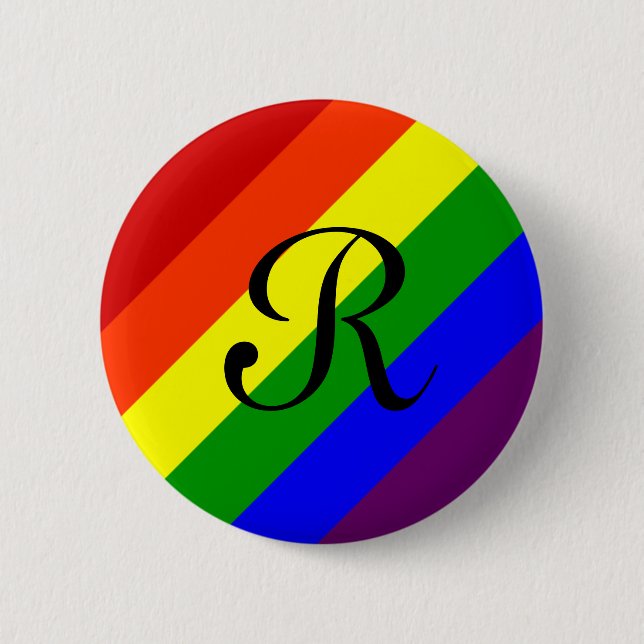 Macaron Rond 5 Cm Bouton de monogramme d'arc-en-ciel (Devant)