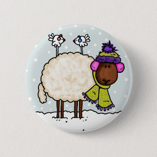 Macaron Rond 5 Cm bouton de moutons d'hiver