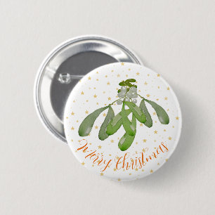Macaron Rond 5 Cm Bouton de Noël Aquarelle originale Mistletoe