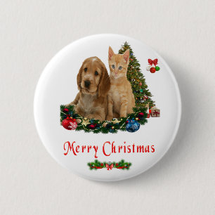 Macaron Rond 5 Cm bouton de Noël chaton et chiot