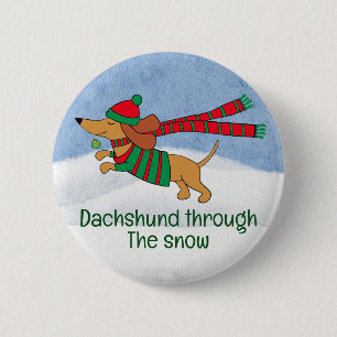 Macaron Rond 5 Cm Bouton de Noël Dachshund dans la neige