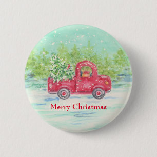 Macaron Rond 5 Cm Bouton de Noël du camion rouge