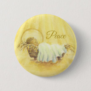 Macaron Rond 5 Cm Bouton de Noël Jésus en paix Manger