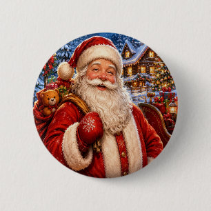 Macaron Rond 5 Cm Bouton de Noël Père Noël Vintage