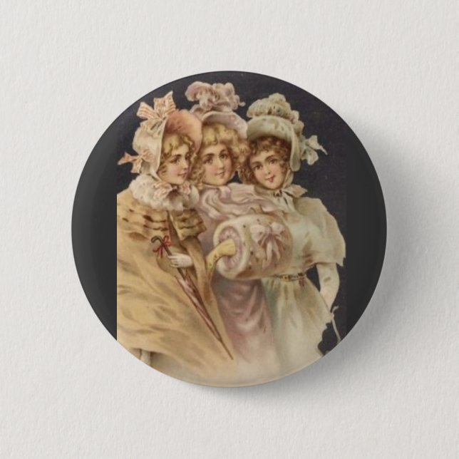 Macaron Rond 5 Cm Bouton de Noël Vintage noir victorien Badton (Devant)