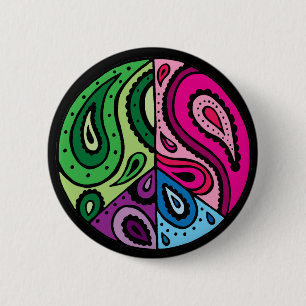 Macaron Rond 5 Cm Bouton de noir de paix de Paisley