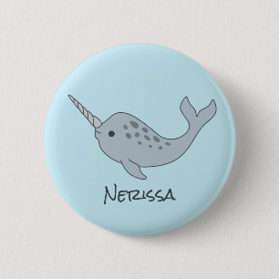 Macaron Rond 5 Cm Bouton de nom de Narwhal broché