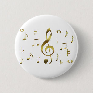 Macaron Rond 5 Cm Bouton de notes musicales d'or