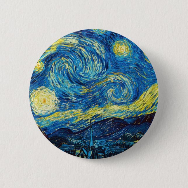 Macaron Rond 5 Cm Bouton de nuit Van Gogh Starry (Devant)