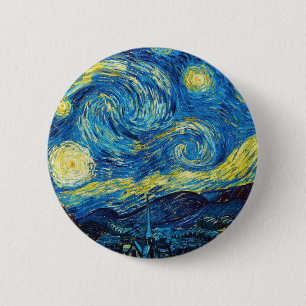 Macaron Rond 5 Cm Bouton de nuit Van Gogh Starry