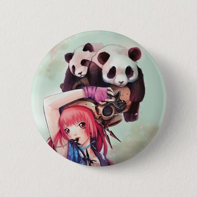 Macaron Rond 5 Cm Bouton de pandas de Ninja de pêche (Devant)