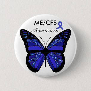Macaron Rond 5 Cm Bouton de papillon de conscience de ME/CFS