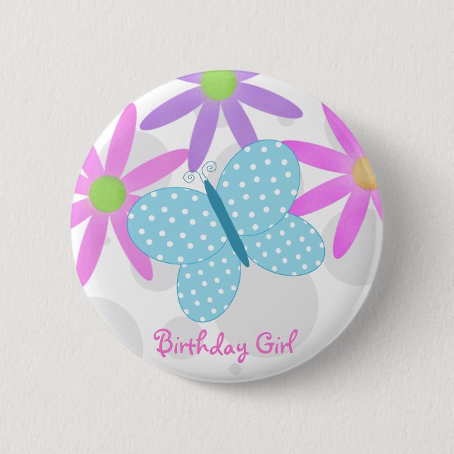 Macaron Rond 5 Cm Bouton de papillon de fille d'anniversaire (Devant)