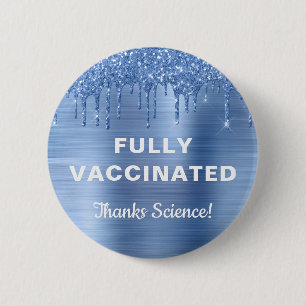 Macaron Rond 5 Cm Bouton de Parties scintillant bleue vacciné contre