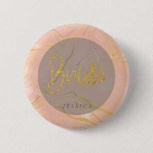 Macaron Rond 5 Cm Bouton de Parties scintillant de mariée rose Gold