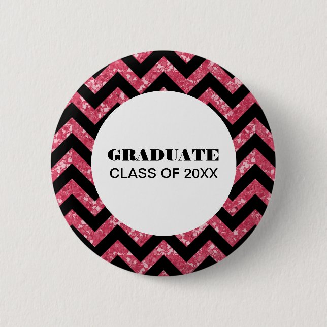 Macaron Rond 5 Cm Bouton de Parties scintillant rose Chevron (Devant)