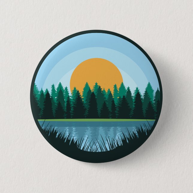 Macaron Rond 5 Cm Bouton de paysage de lac (Devant)