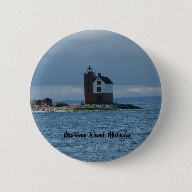 Macaron Rond 5 Cm Bouton de phare d'île de Mackinac, Michigan (Devant)