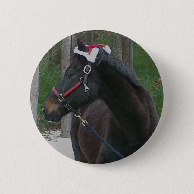Macaron Rond 5 Cm bouton de photo de cheval de Noël (Devant)