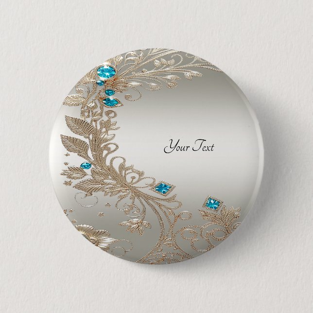 Macaron Rond 5 Cm Bouton de pierres bleues en or embellissant (Devant)