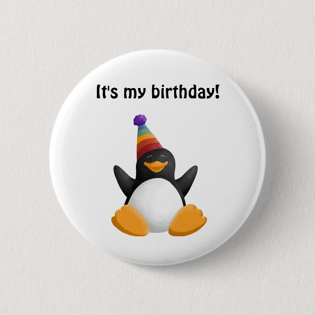 Macaron Rond 5 Cm Bouton de pingouin de joyeux anniversaire (Devant)