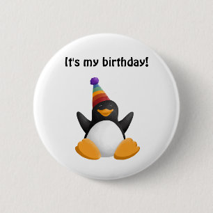 Macaron Rond 5 Cm Bouton de pingouin de joyeux anniversaire