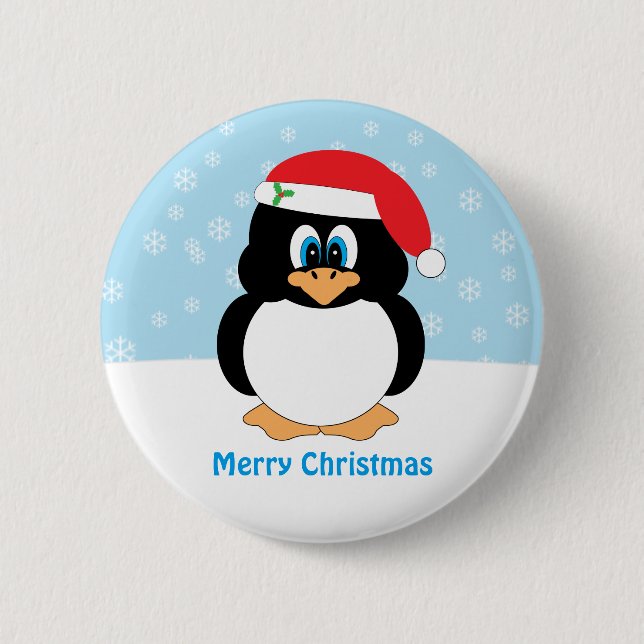 Macaron Rond 5 Cm Bouton de pingouin de Joyeux Noël (Devant)