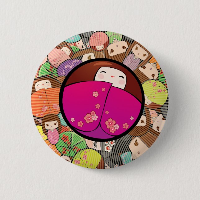 Macaron Rond 5 Cm Bouton de poupée de Kokeshi (Devant)