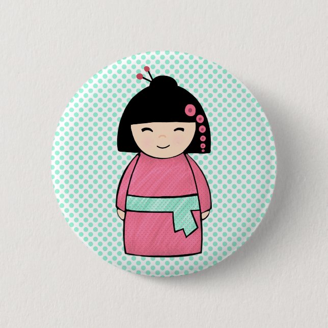 Macaron Rond 5 Cm Bouton de poupée Kokeshi japonais (Devant)
