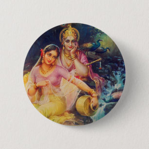 Macaron Rond 5 Cm Bouton de Radha et de Krishna