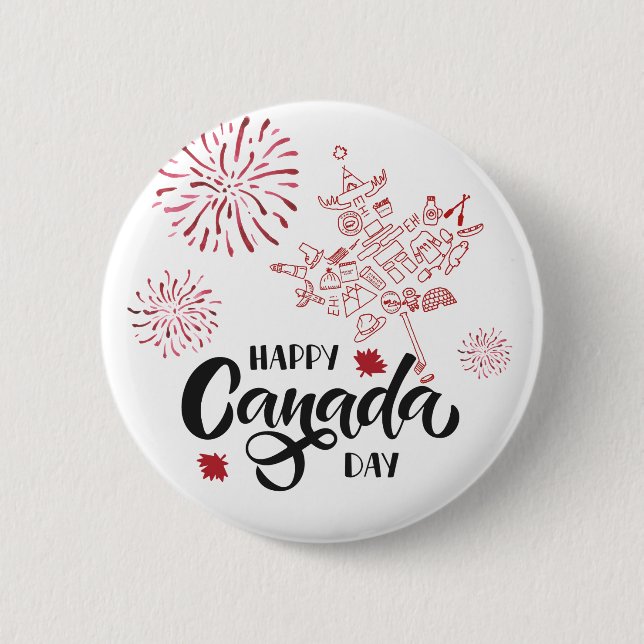 Macaron Rond 5 Cm Bouton de rappel de la fête du Canada (Devant)