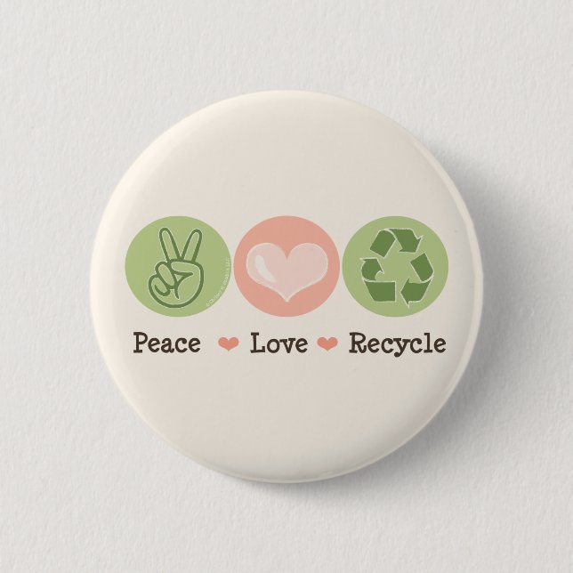 Macaron Rond 5 Cm Bouton de recyclage Peace Love (Devant)