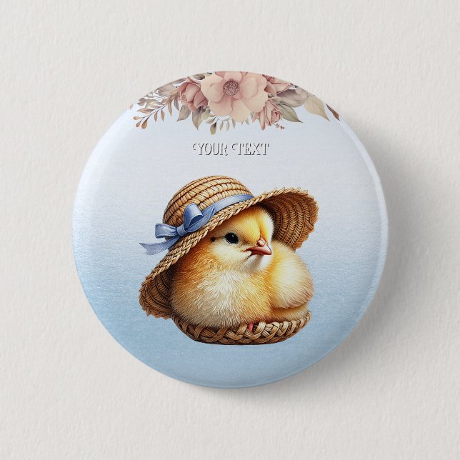 Macaron Rond 5 Cm Bouton de ruban bleu petit poulet (Devant)