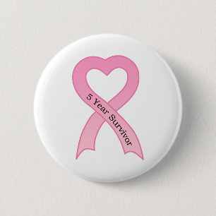 Macaron Rond 5 Cm Bouton de ruban de rose de survivant de 5 ans