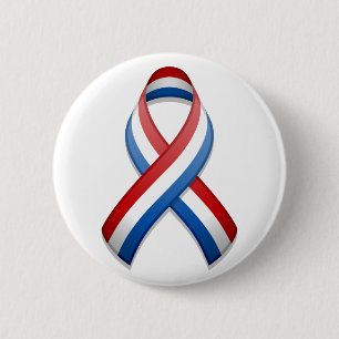 Macaron Rond 5 Cm Bouton de ruban de sensibilisation rouge, blanc et