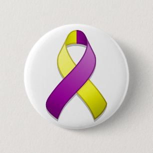 Macaron Rond 5 Cm Bouton de ruban de sensibilisation violet et jaune