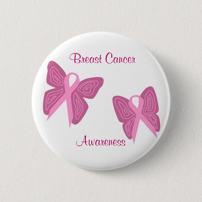 Macaron Rond 5 Cm Bouton de rubans de papillon de cancer du sein (Devant)