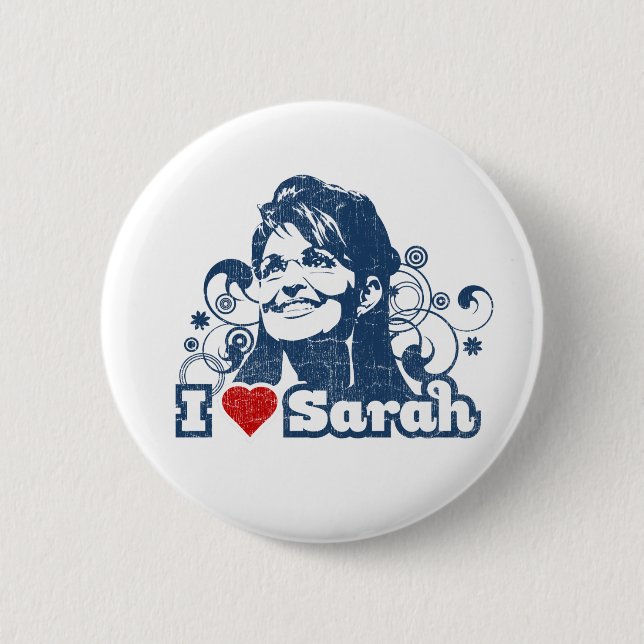 Macaron Rond 5 Cm Bouton de Sarah Palin du coeur I (Devant)