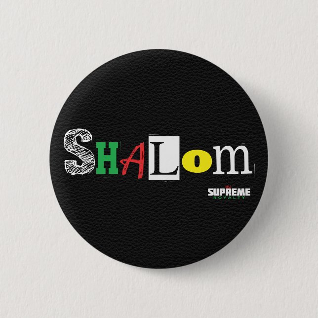 Macaron Rond 5 Cm Bouton de Shalom (noir/tri) (Devant)